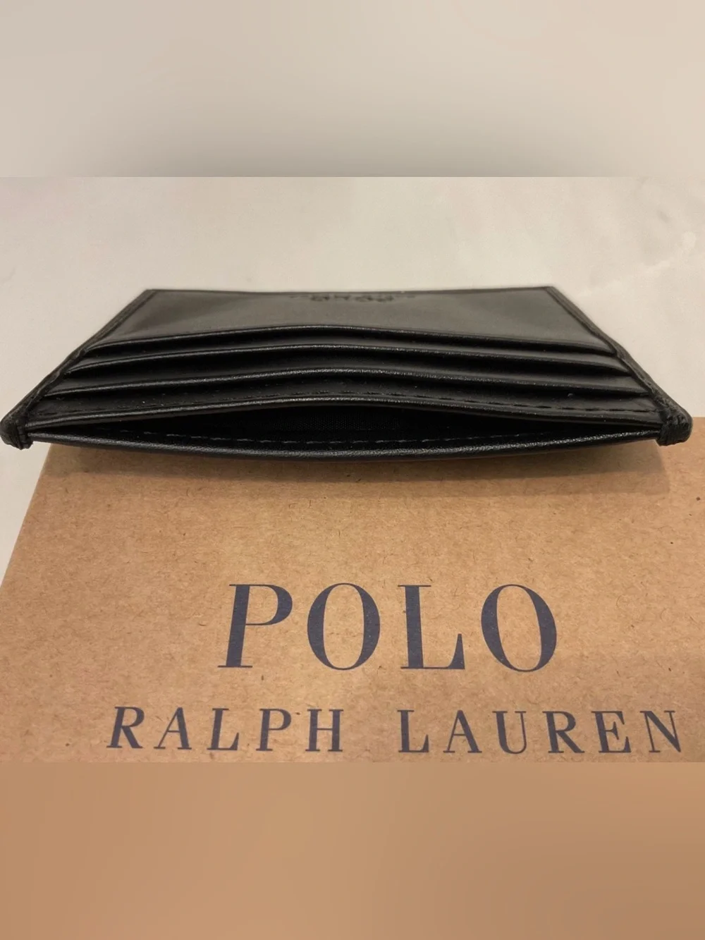NEW Polo Ralph Lauren HOLIDAY SNOWSHOE BEAR Leather Slim Card Case Wallet BLACK